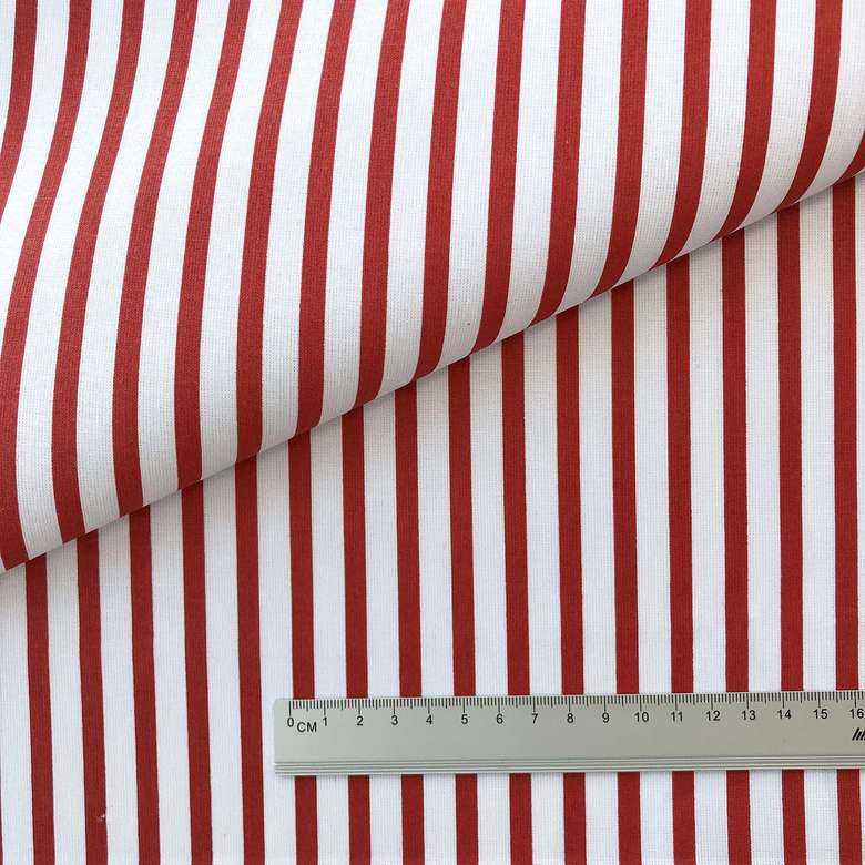 17.136. Відрізи бавовни - Бязь - Смужка червона, 6 мм, на білому