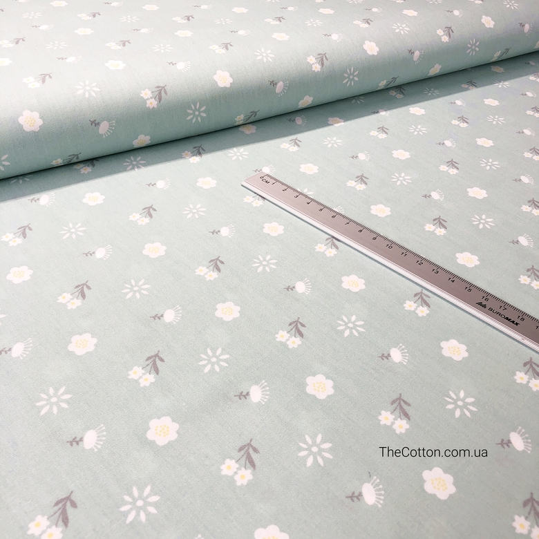 14.234. Сатин - Білі квіточки на м'ятному.