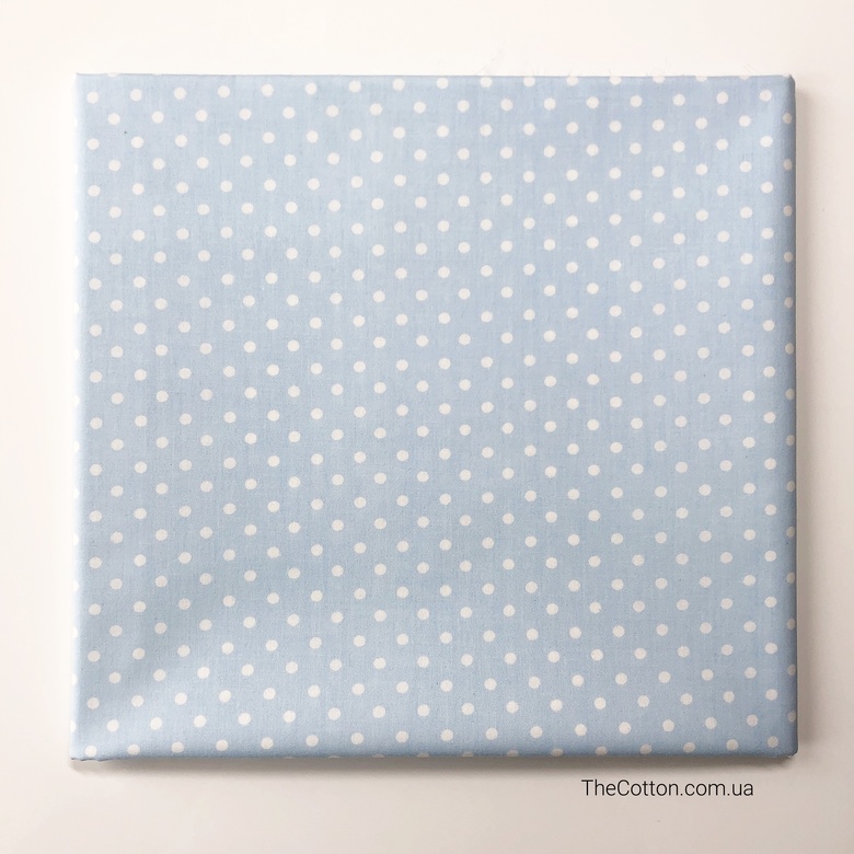 14.104.2. Бавовна Сатин - Горошок 4 мм на світло-блакитному