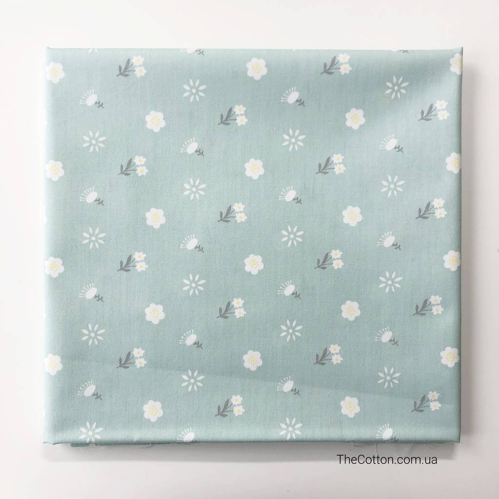 14.234. Відрізи бавовни - Сатин - Білі квіточки на м'ятному