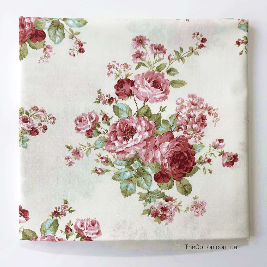 14.230. Відрізи бавовни - Сатин - Червоні садові троянди та квіточки