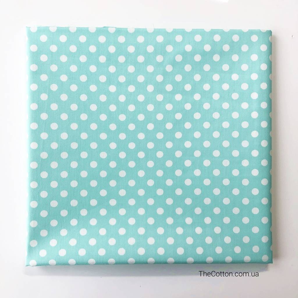 14.110.3. Відрізи бавовни – Сатин – Горох середній, 7 мм, білий на м'ятному