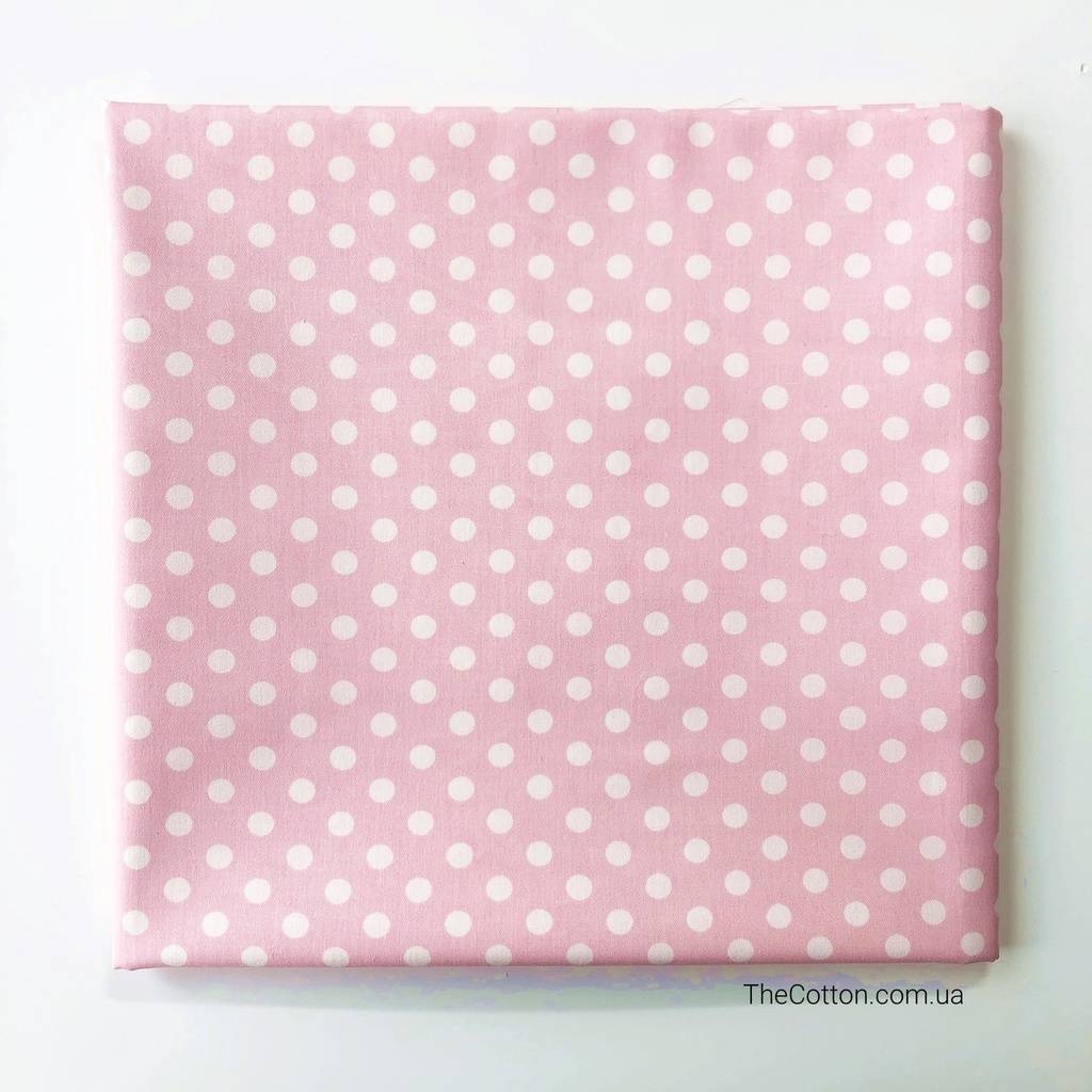 14.110.1. Відрізи бавовни – Сатин – Горох середній, 7 мм, білий на рожевому