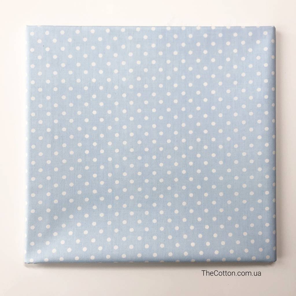 Відрізи бавовни - Сатин - Горошок 4 мм на світло-блакитному