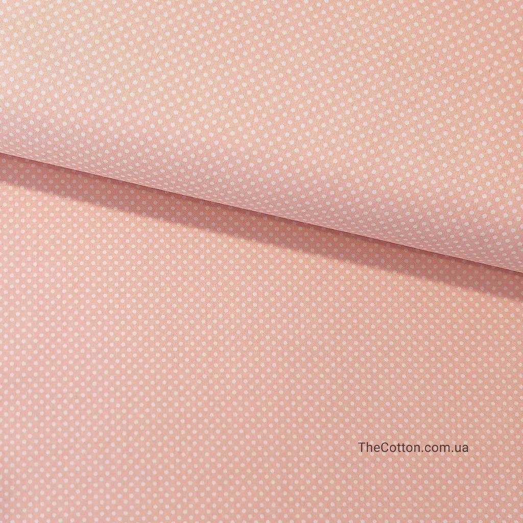 Ткань хлопок, сатин - Густой мини горошек на персиковом