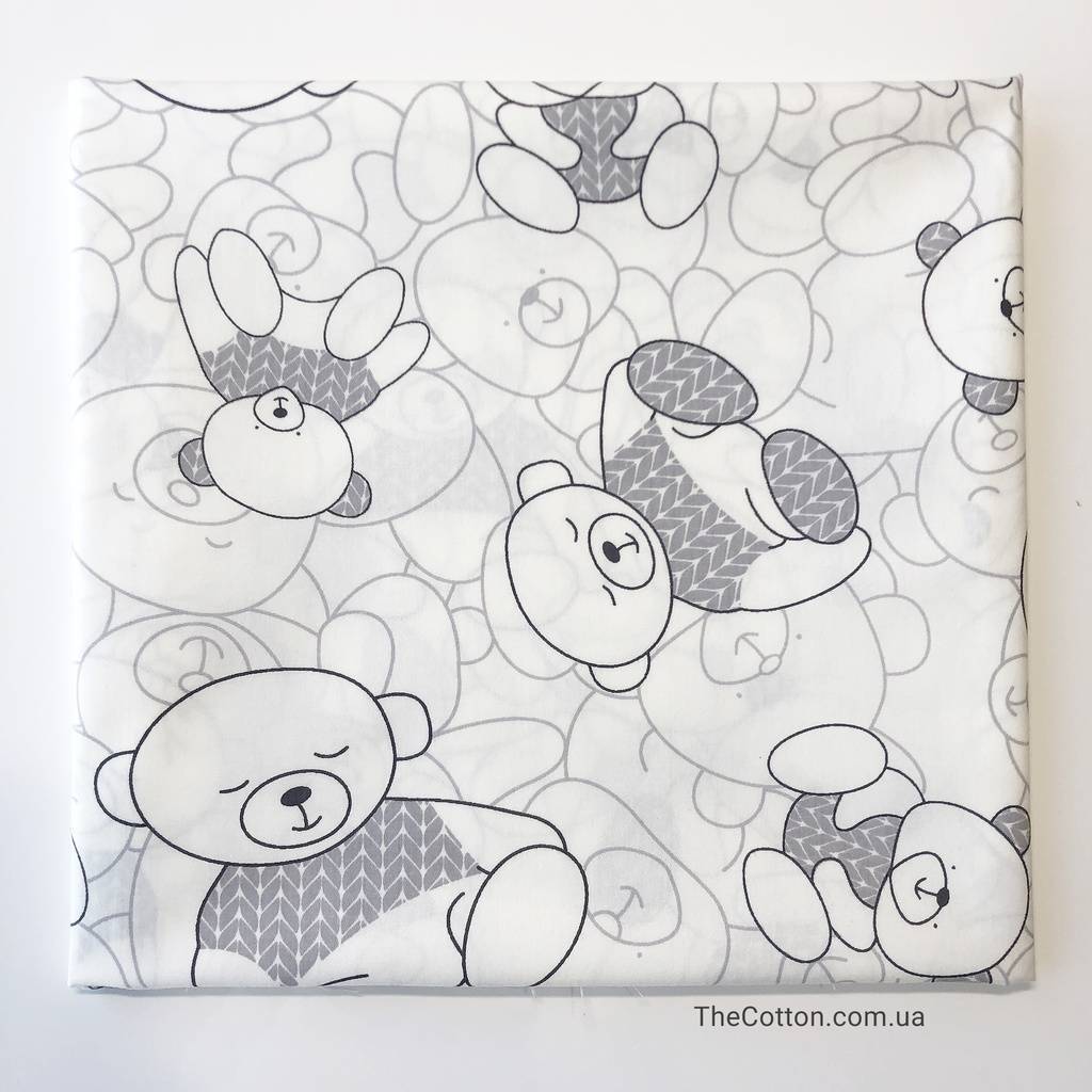 14.330.1. Відрізи бавовни - Сатин - Ведмедики контурні в сірих светрах-кісках