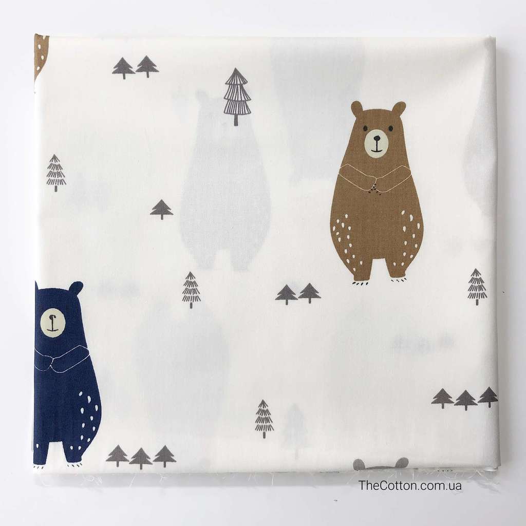 14.321. Відрізи бавовни - Сатин - Ведмедики коричневі, сині та сірі