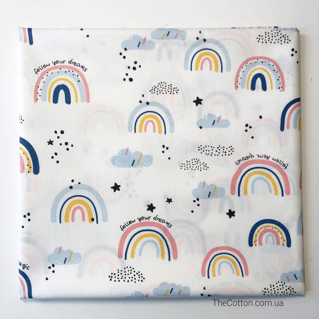 Хлопковая ткань - Сканди радуга розовая на белом