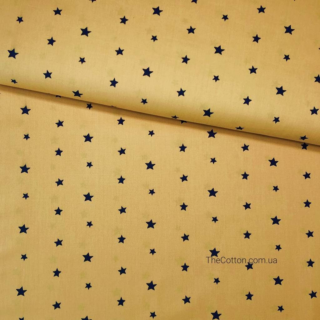 Сатин, хлопок 100% - детские ткани The Cotton - Звездочки чёрные на горчичном