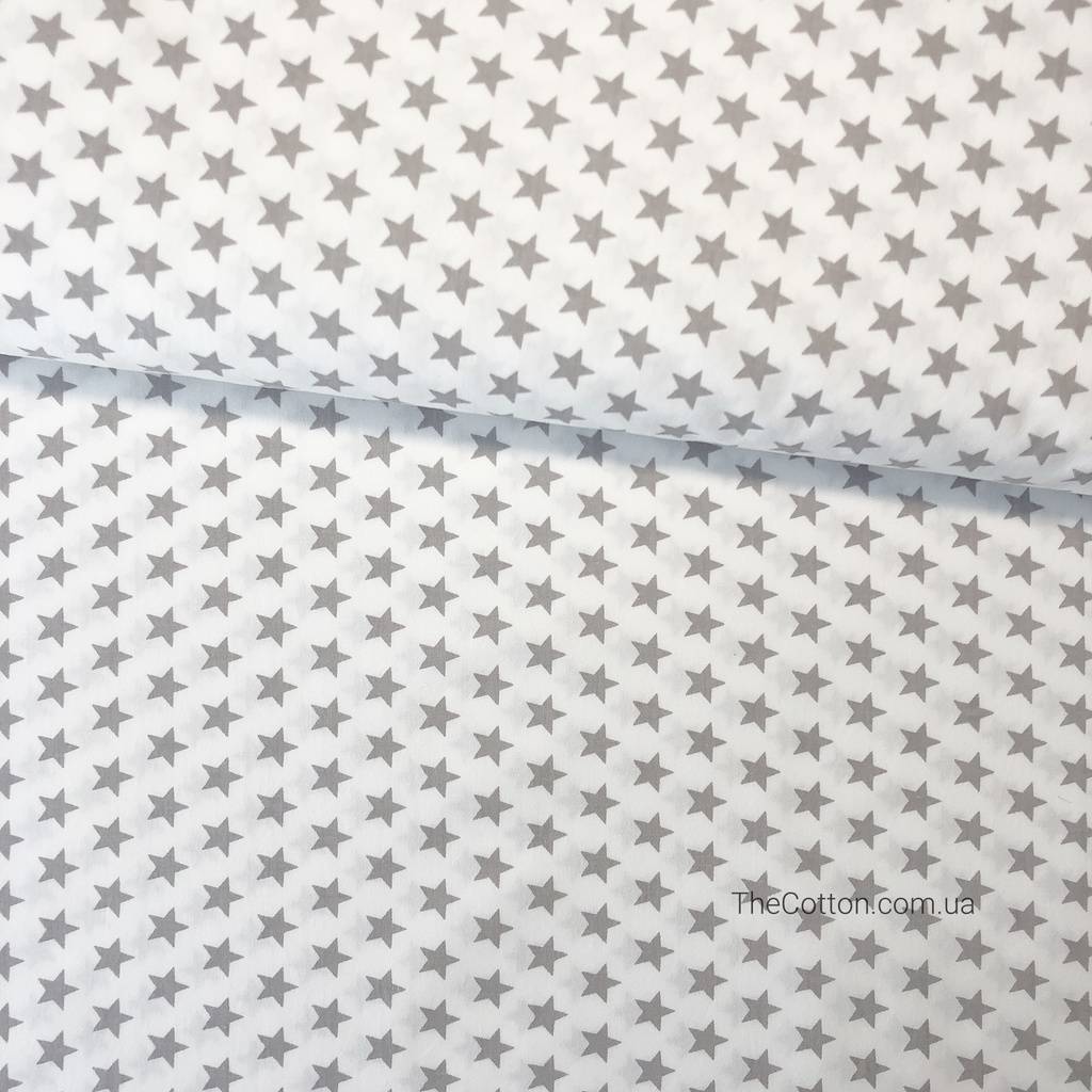 Хлопковая ткань - Звездочки серые 12 мм, на белом