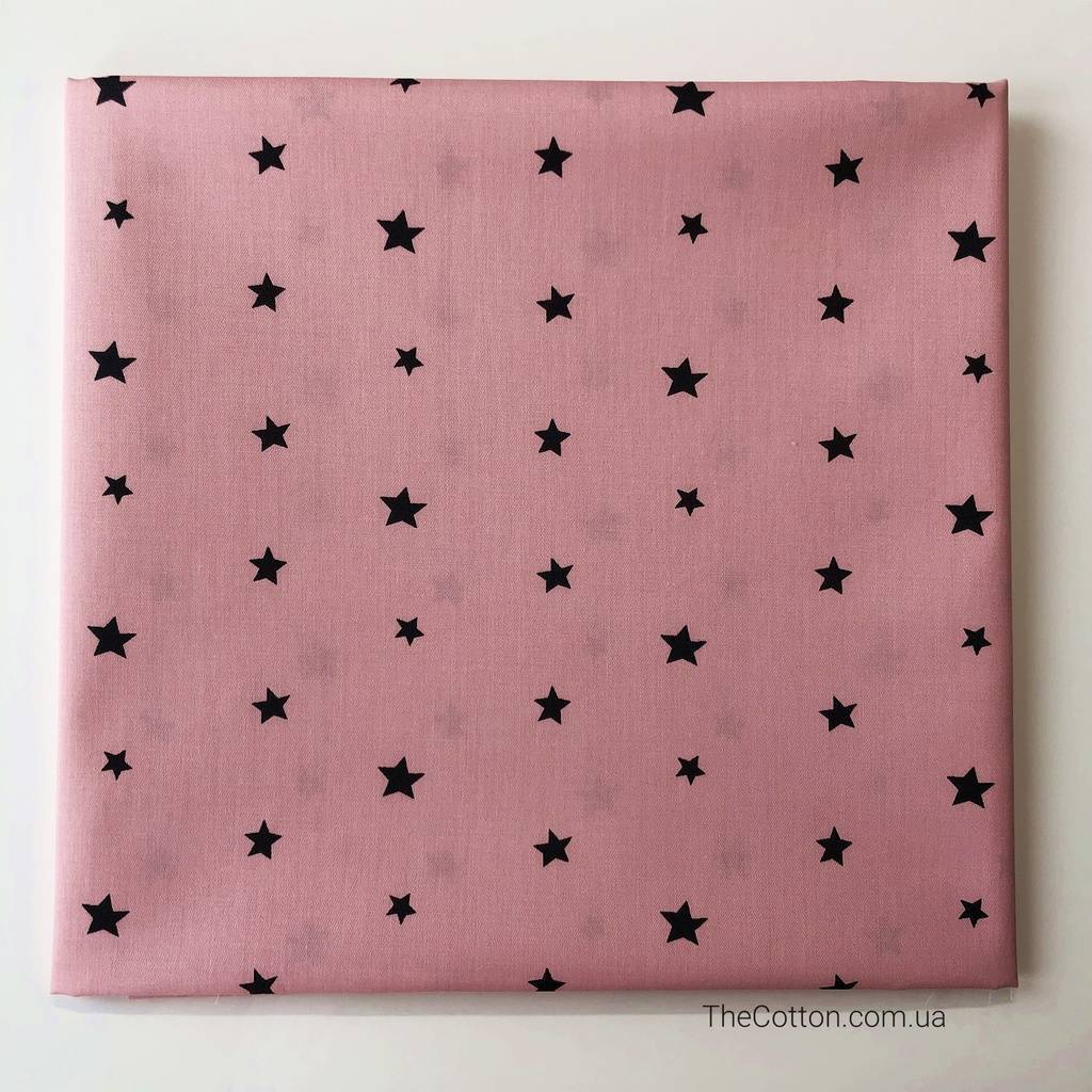 Отрезы тканей, сатин - Звездочки чёрные на розовом