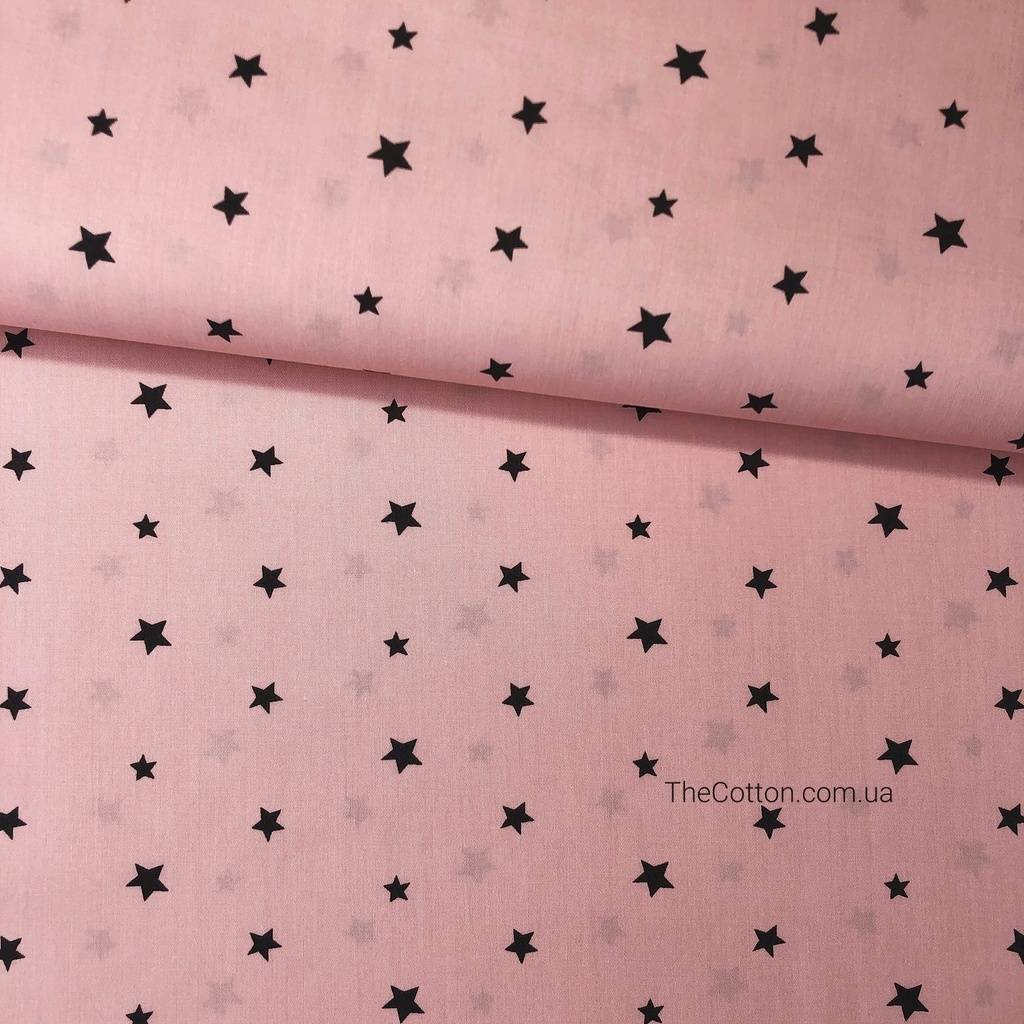 Сатин, хлопок 100% - детские ткани The Cotton - Звездочки чёрные на розовом