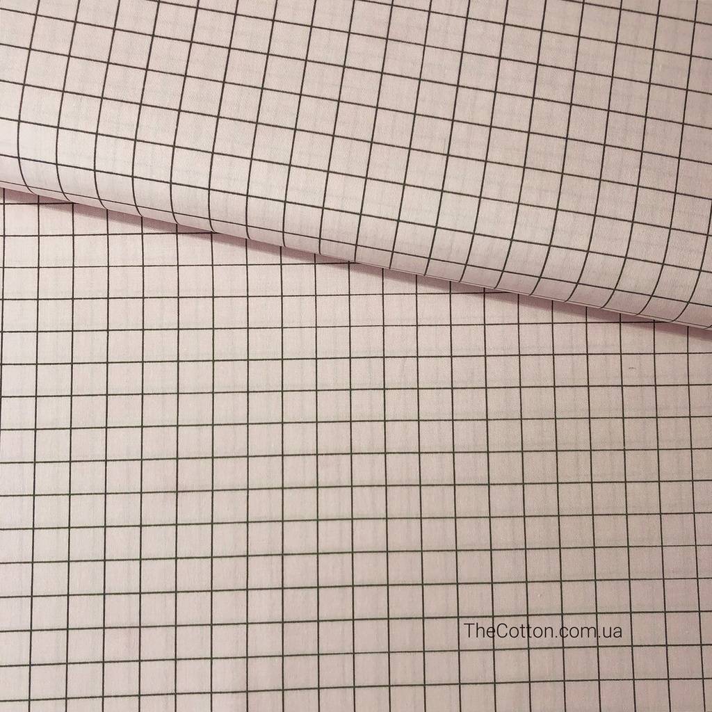 Хлопковая ткань - Клетка графитовая на розовом