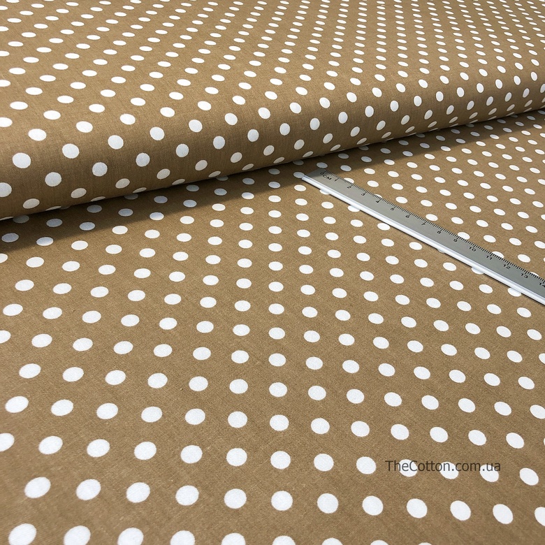 14.110.7. Відрізи бавовни – Сатин – Горох середній, 7 мм, білий на коричневому