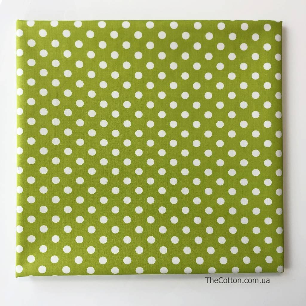 Хлопок для шитья и рукоделия - Горох средний белый на оливково-зеленом