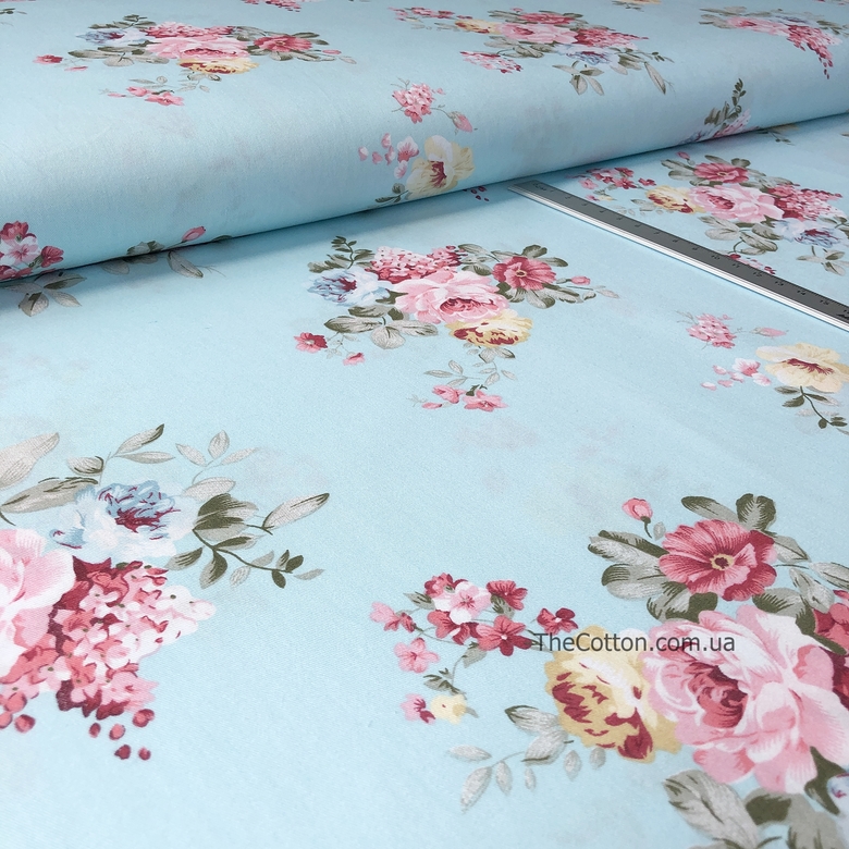 14.254.1. Бавовна Сатин - Весняні букети на блакитному