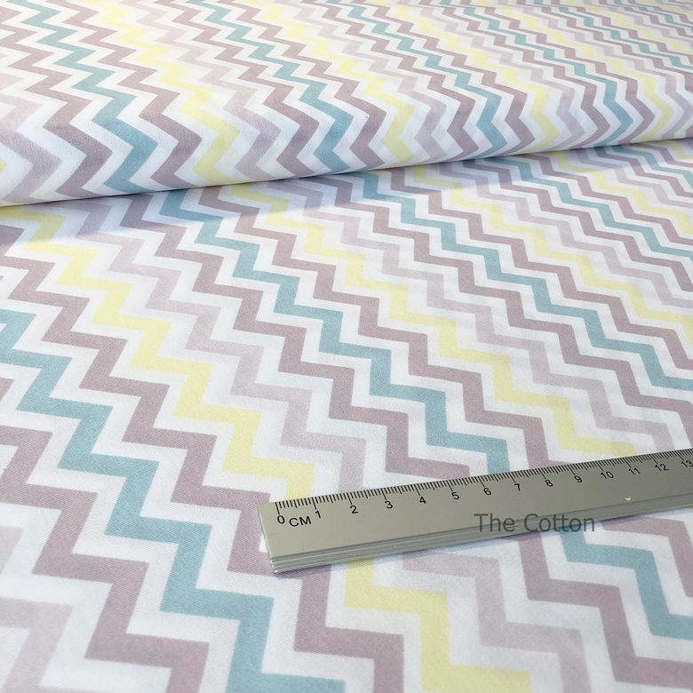14.143.4. Бавовна Сатин - Зигзаг коричневий, жовтий, бірюзовий
