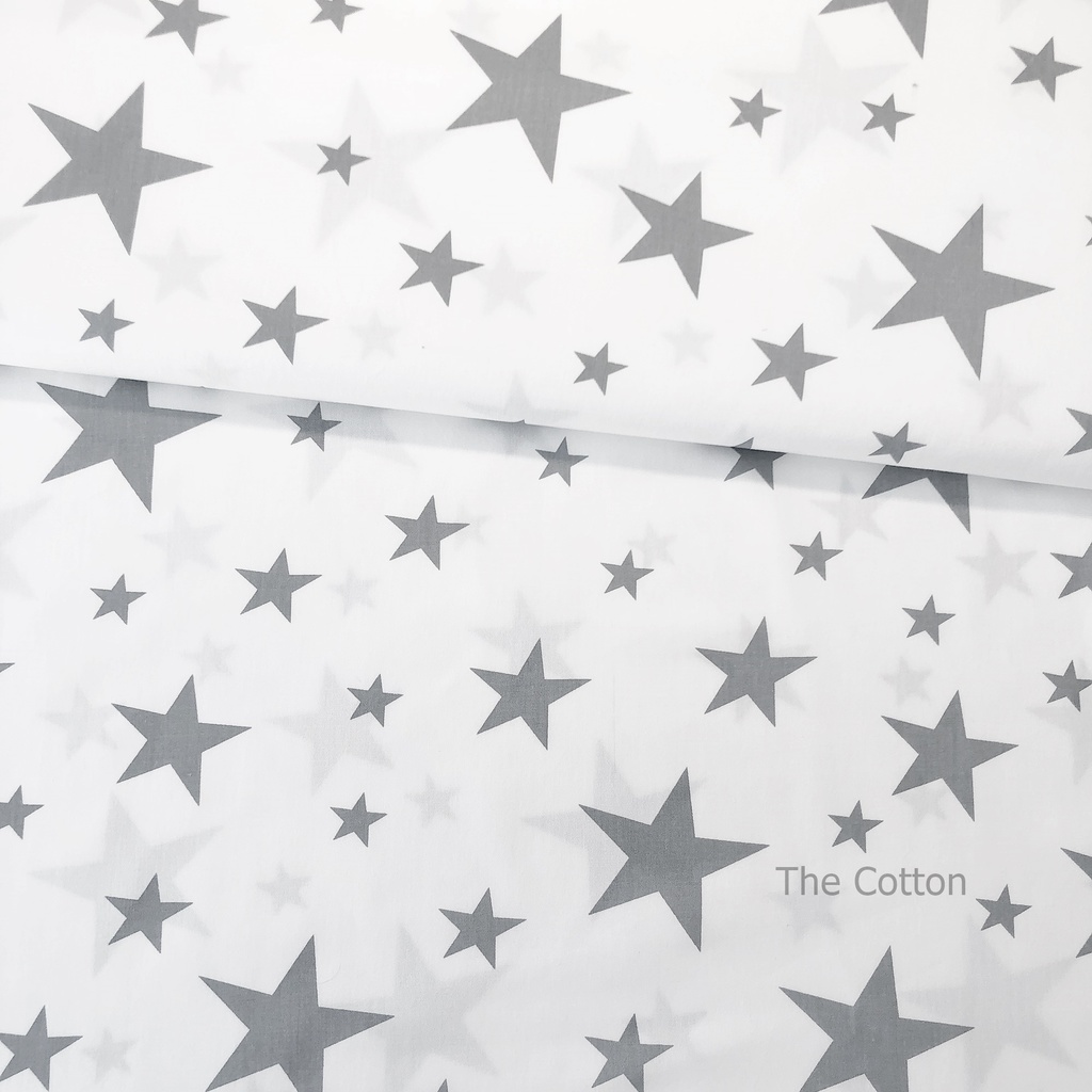 Хлопок сатин - Звезды серые на белом