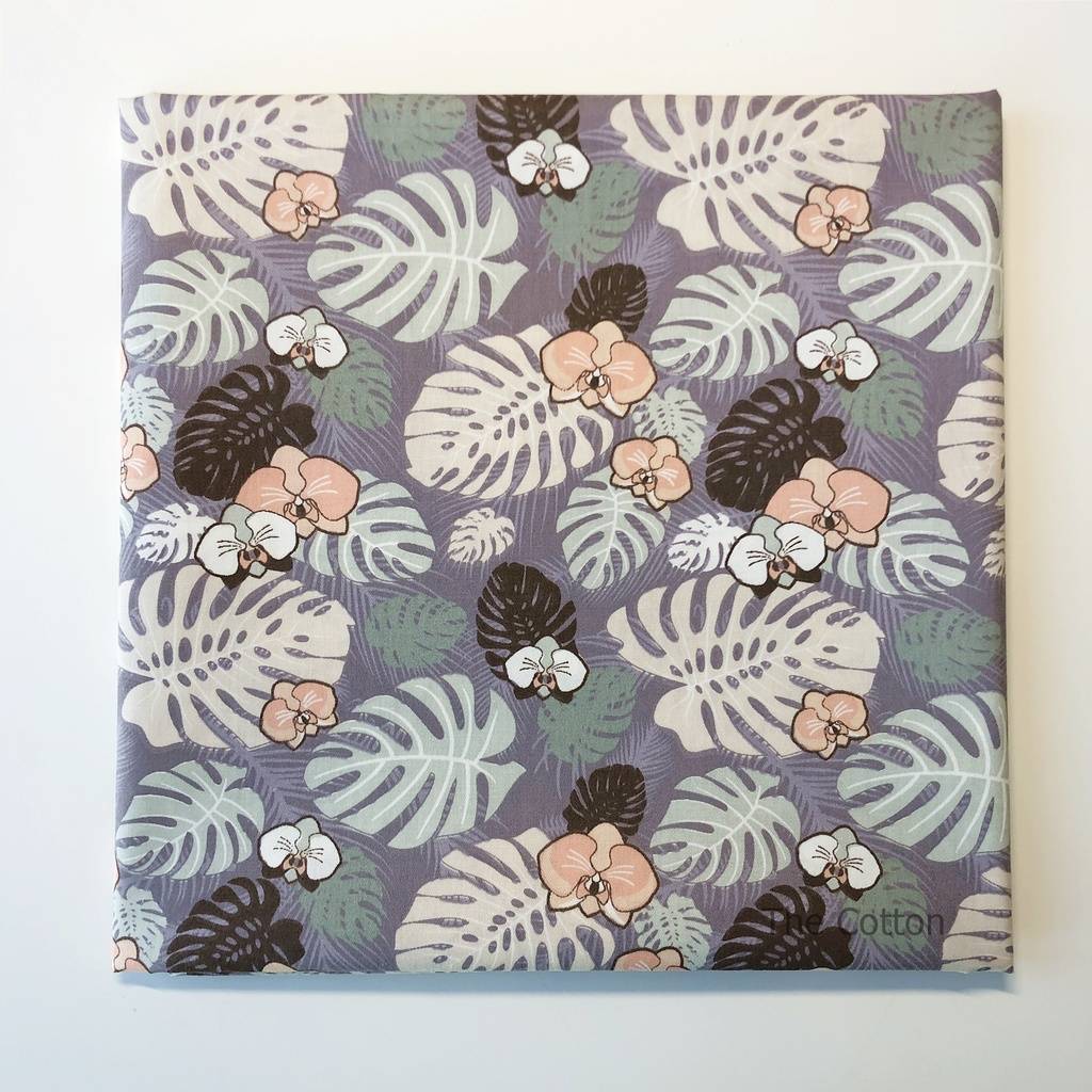 Хлопок для шитья и рукоделия - Кофейные тропические листья и орхидеи