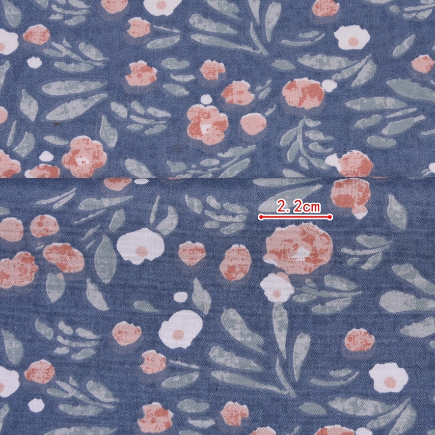 14.272.1. Відрізи бавовни - Сатин - Квіти кораловими мазками на джинсовому.