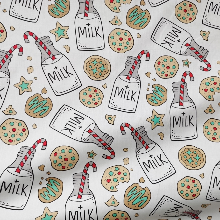 14.505.2. Відрізи бавовни - Сатин - Молоко та пряники на білому.