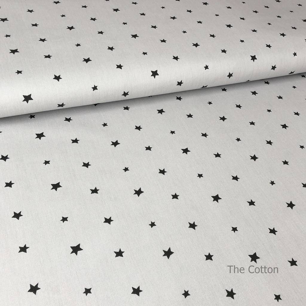 Детская хлопковая ткань - Звездочки чёрные на сером