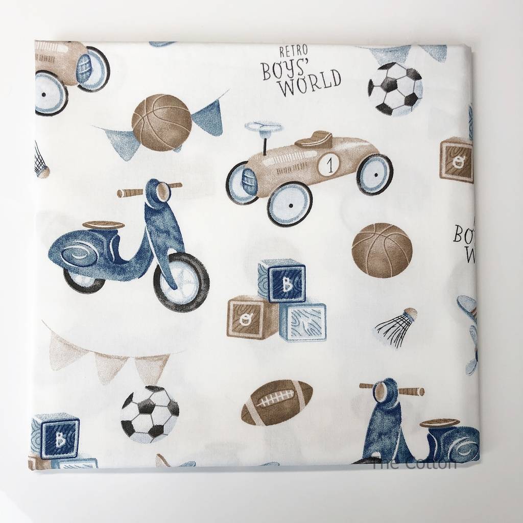 Хлопок для шитья и рукоделия - Ретро игрушки, синие на молоке