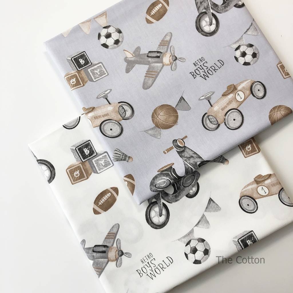 Отрез сатина Ретро игрушки, серые на светло-сером - для пэчворка и рукоделия