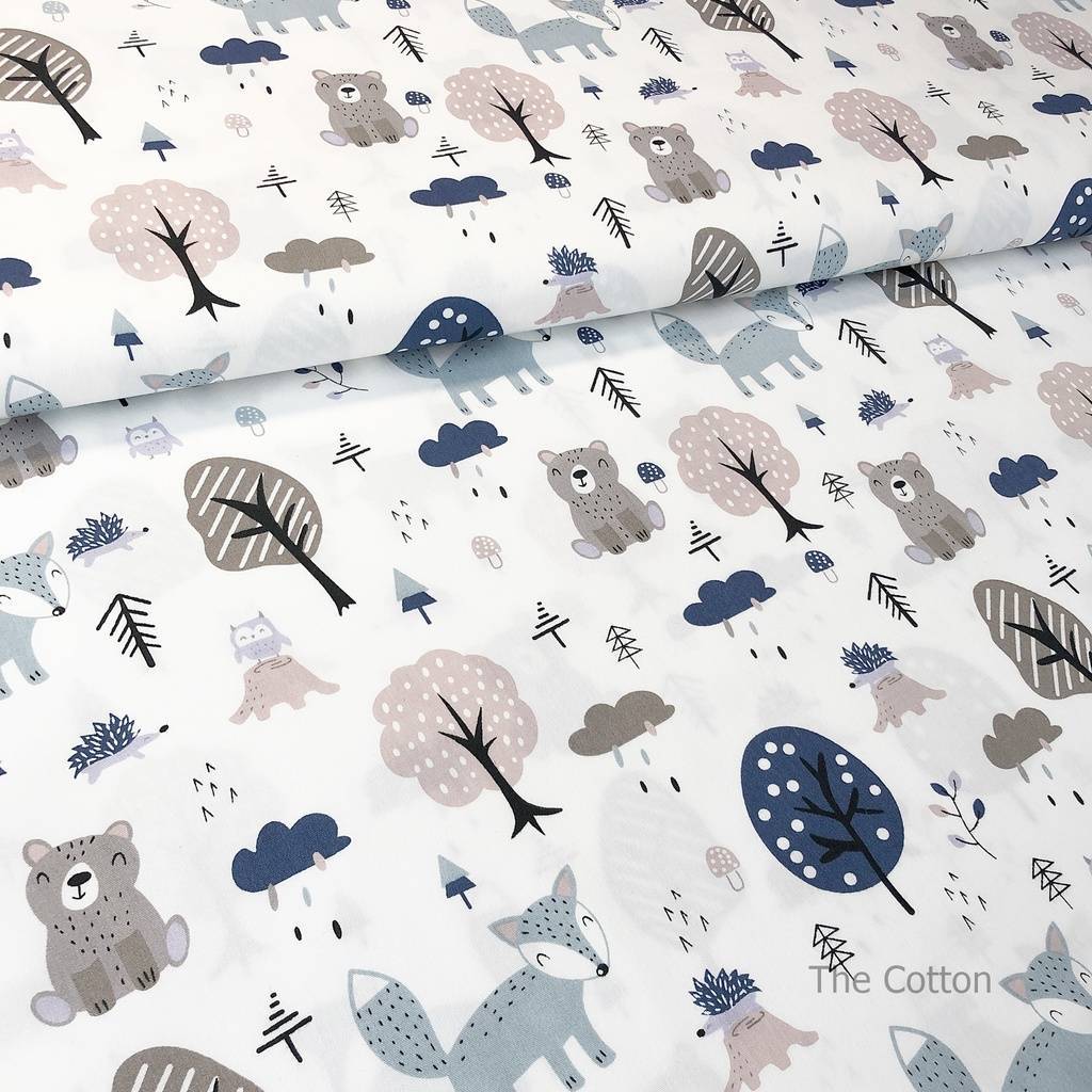 Сатин, хлопок 100% - детские ткани The Cotton - Тучки, мишки и серые лисички