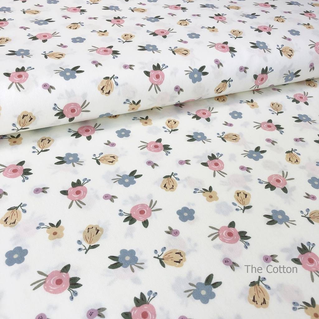 Сатин, хлопок 100% - детские ткани The Cotton - Цветочки разные на молочном