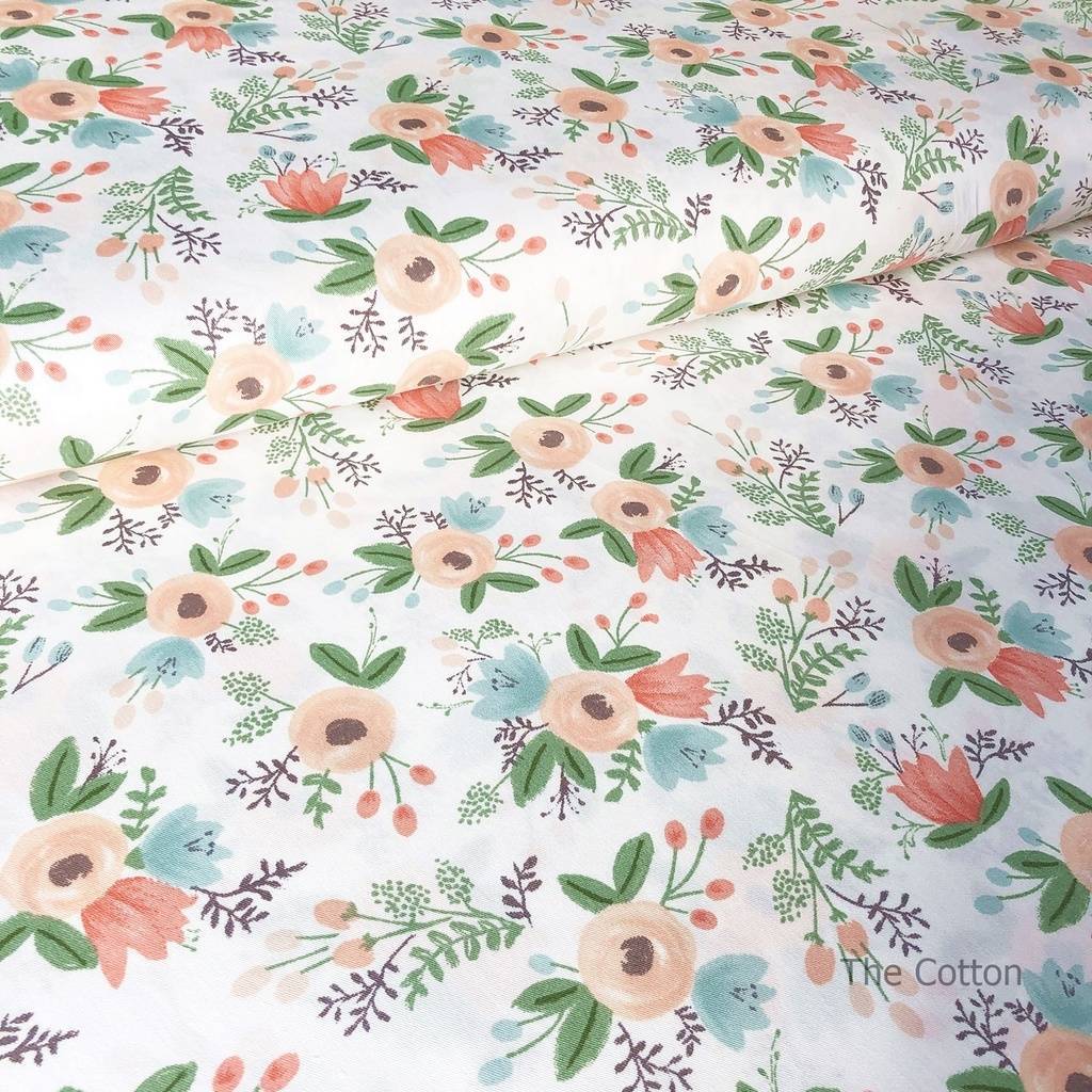 14.282.2. Бавовна Сатин - Персикові анемони та дзвіночки