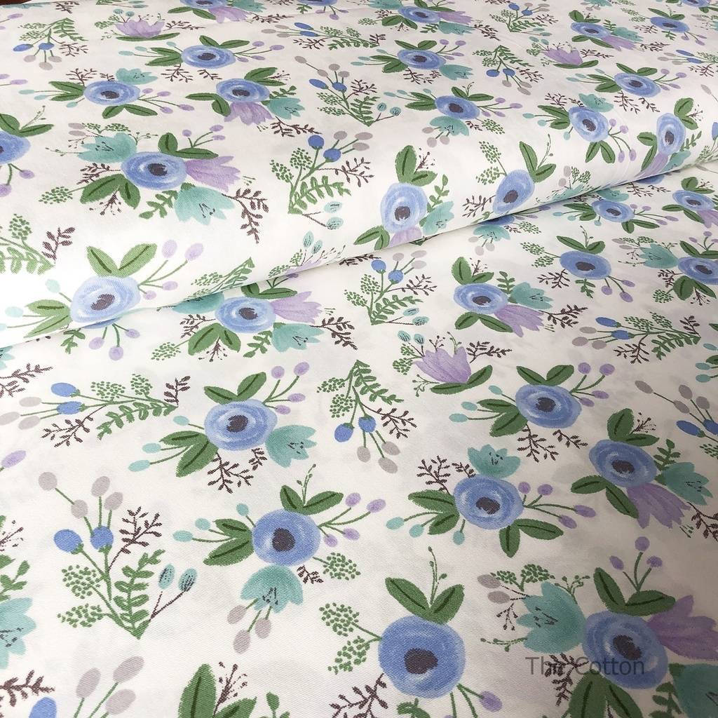 Хлопок для шитья и рукоделия - Голубые анемоны и колокольчики