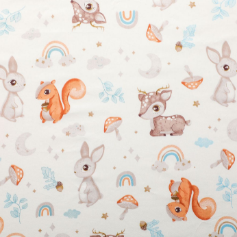 14.376. Бавовна Сатін - Зайці, оленята та руді бурундучки на молоці (Залишок 1,82 м)