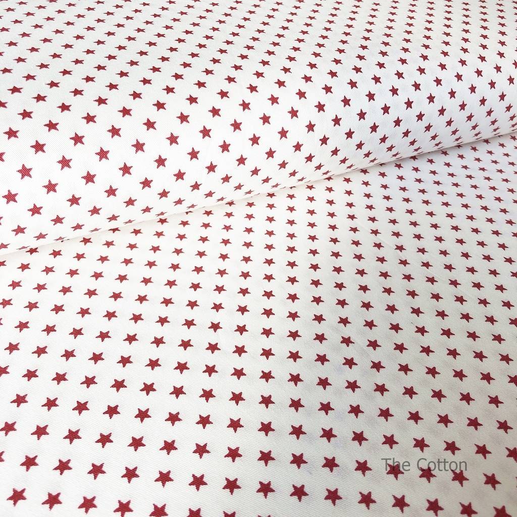 Ткань 100% хлопок сатин - Звездочки красные на белом - розница и опт