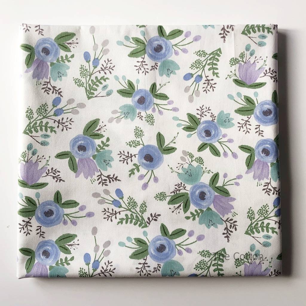 Сатин, хлопок 100% - детские ткани The Cotton - Голубые анемоны и колокольчики