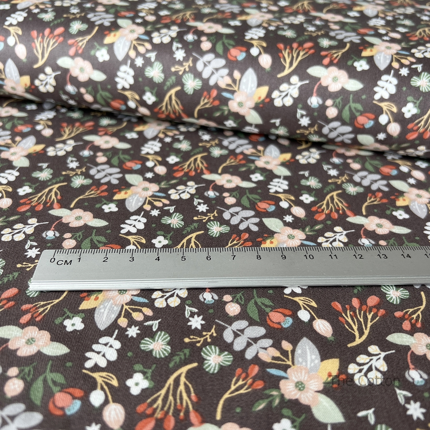 14.291.13. Бавовна Сатин - Квіточки та грона на коричневому