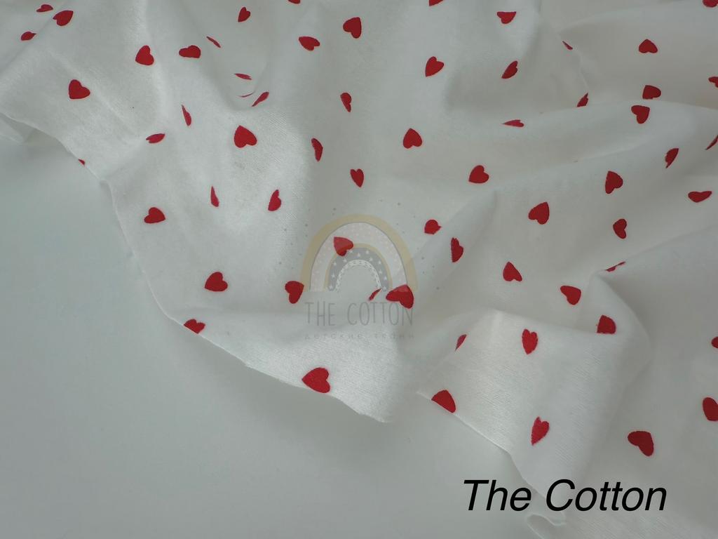 Фланель - Сердечки червоні дрібні на молочному