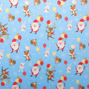 14.506.4. Відрізи бавовни - Сатин - Санта і звірі з шарами на блакитному