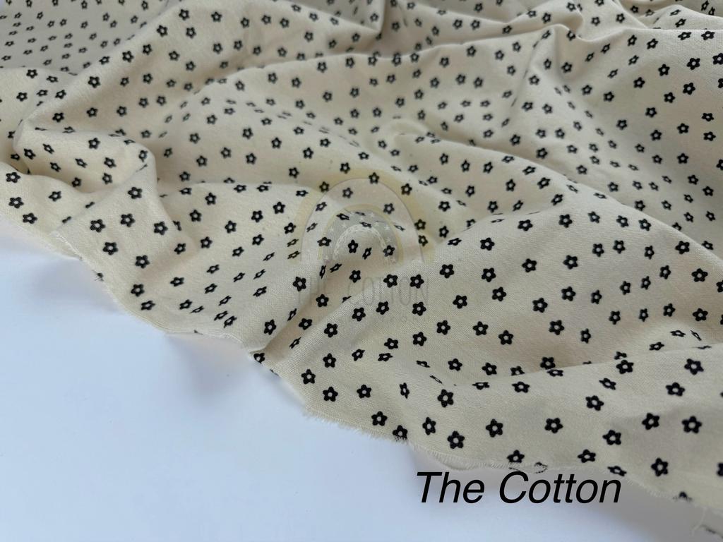 Фланель - Тепла бавовна - Квіти ромашки дрібні чорні на айворі