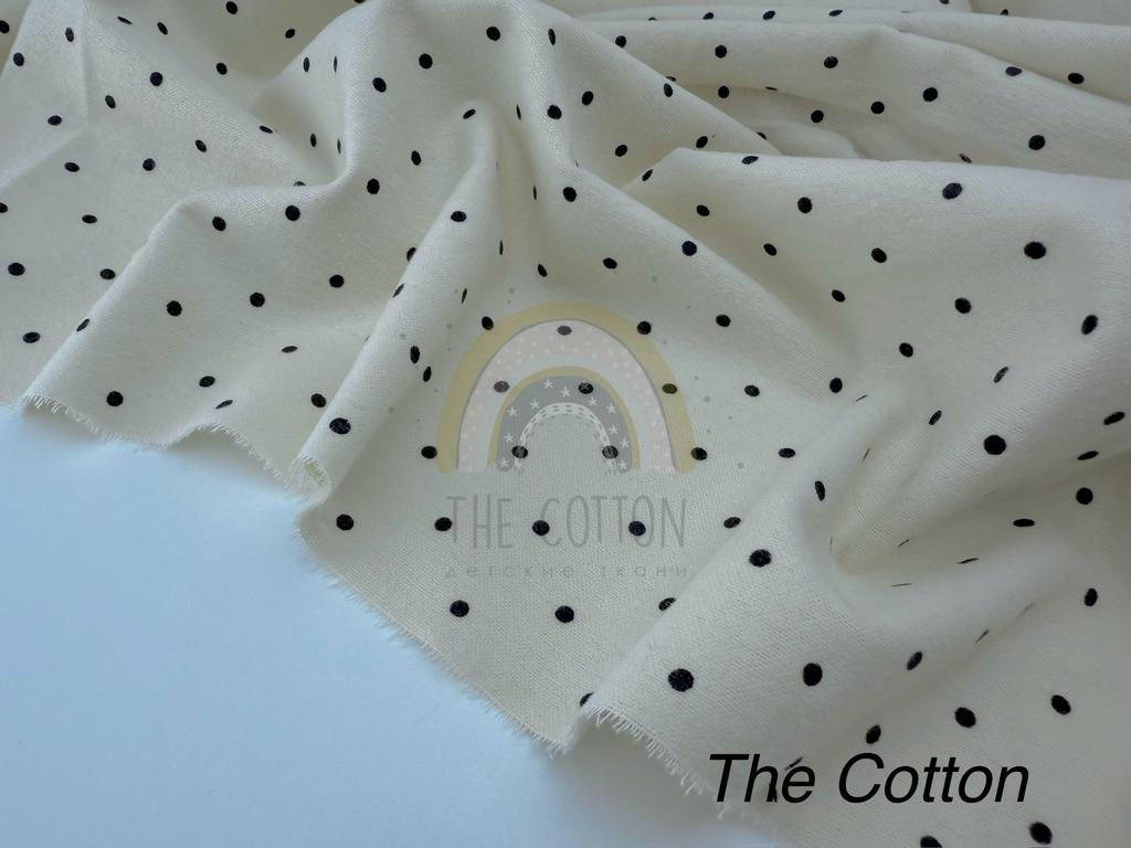 Фланель - Горошок чорний дрібний  на айворі