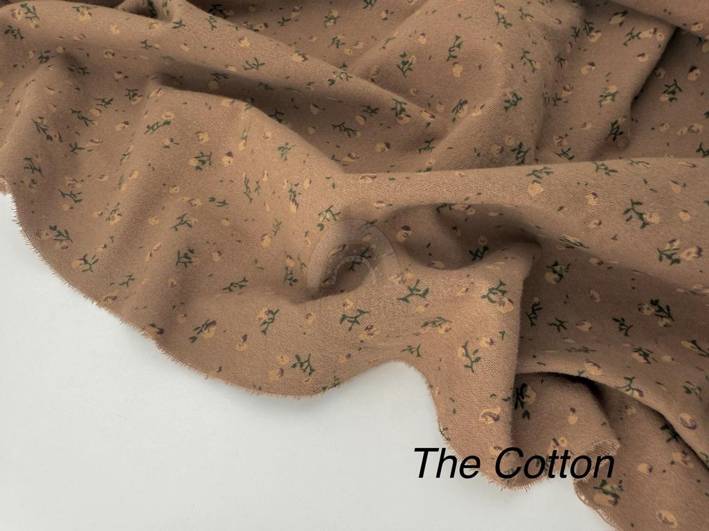 Фланель - Тепла бавовна - Квіти жовто-зелені на карамельному