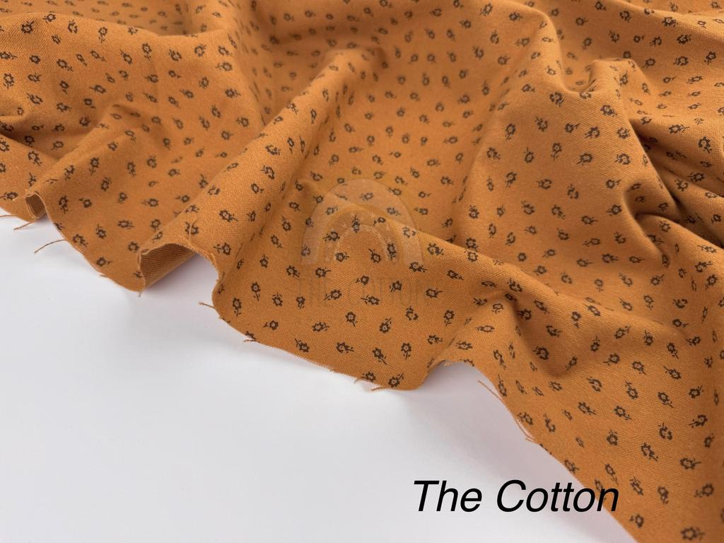 Фланель - Тепла бавовна - Квіти дрібні коричневі на гірчичному