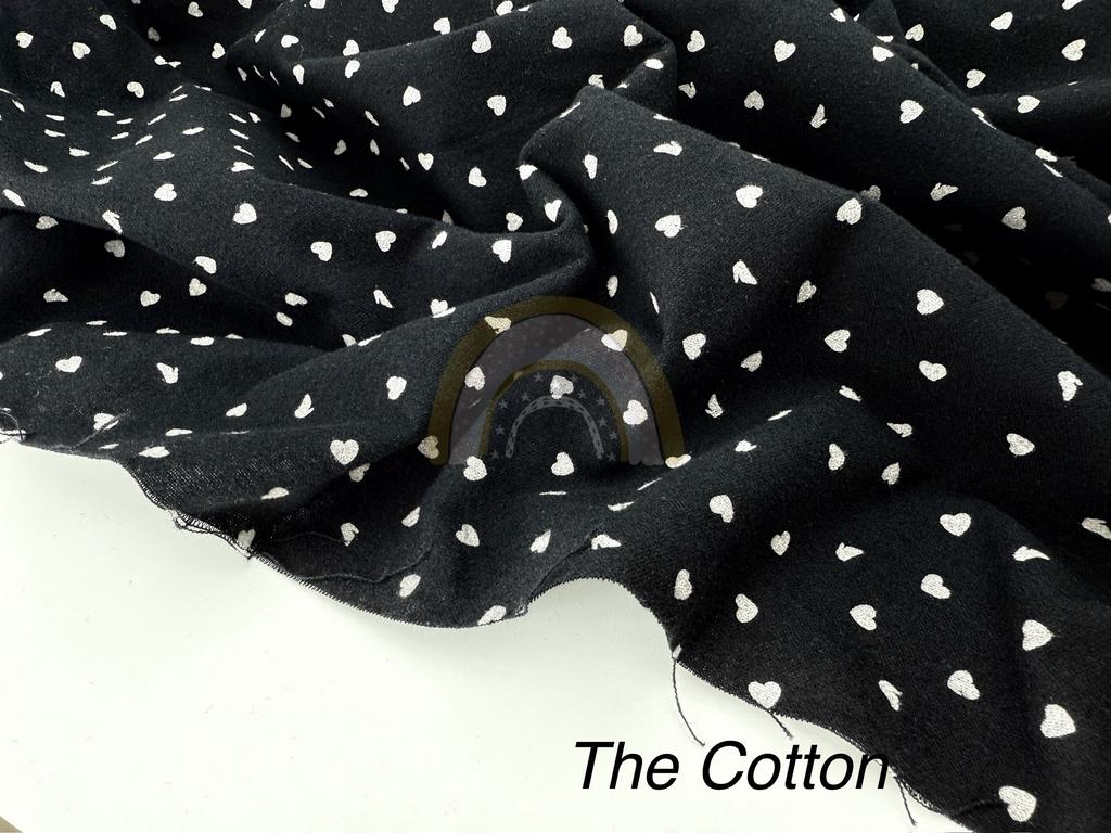 Фланель - Тепла бавовна - Серця з туфелькою дрібні білі на чорному