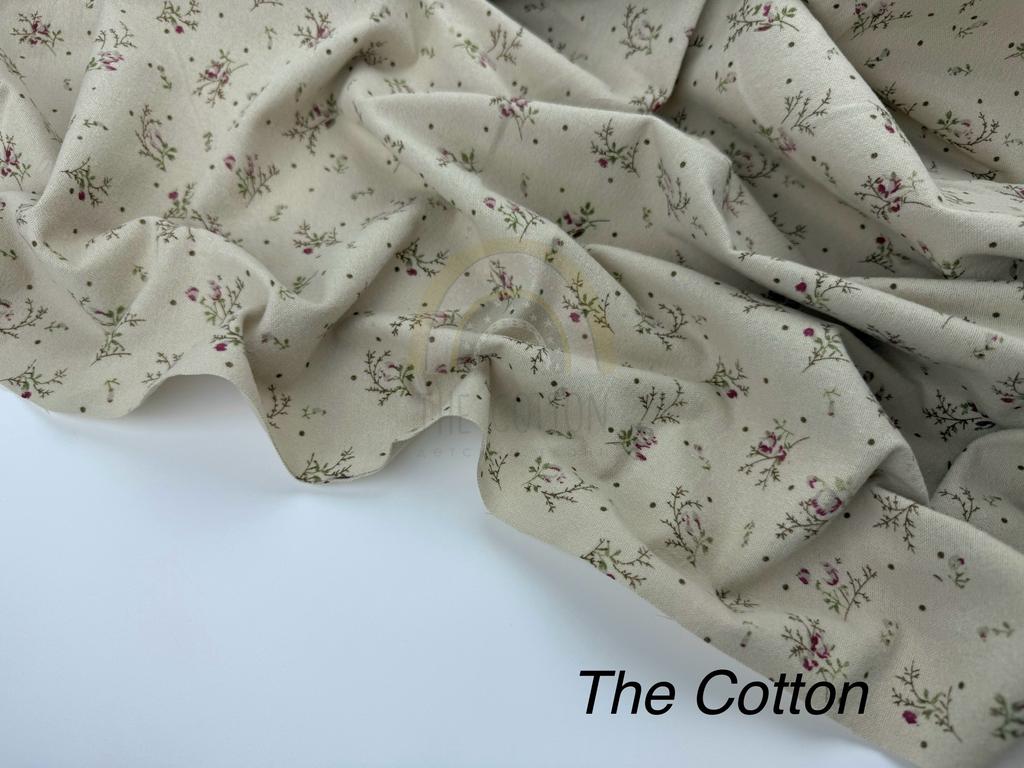 Фланель - Тепла бавовна - Квіти гілочки троянди з крапочками айворі