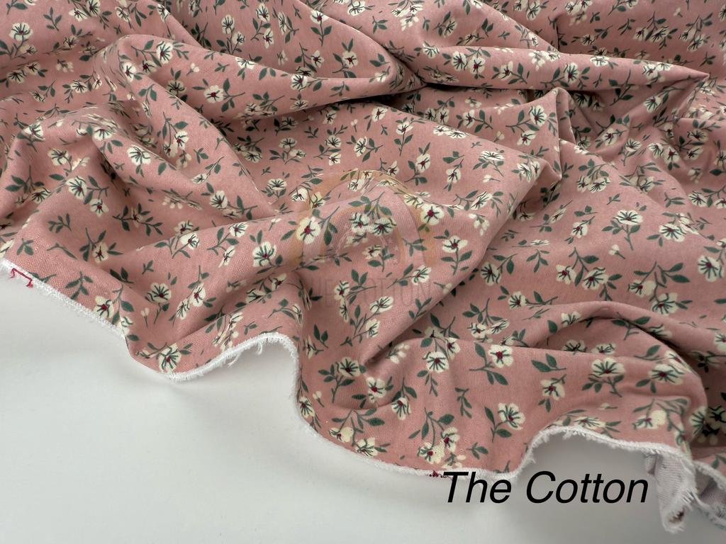 Фланель - Тепла бавовна - Квіти білі на рожево-пудровому