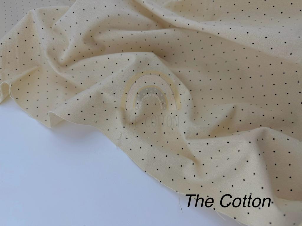 Фланель - Тепла бавовна - Крапочки дрібні чорні на айворі