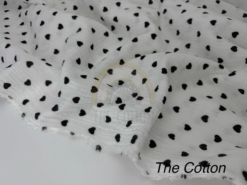 Муслін - Серця чорні дрібні  на молочному