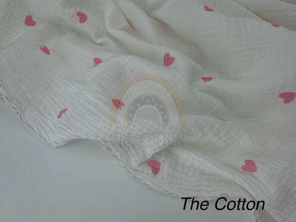 Муслін - Серця середні рожеві  на молочному