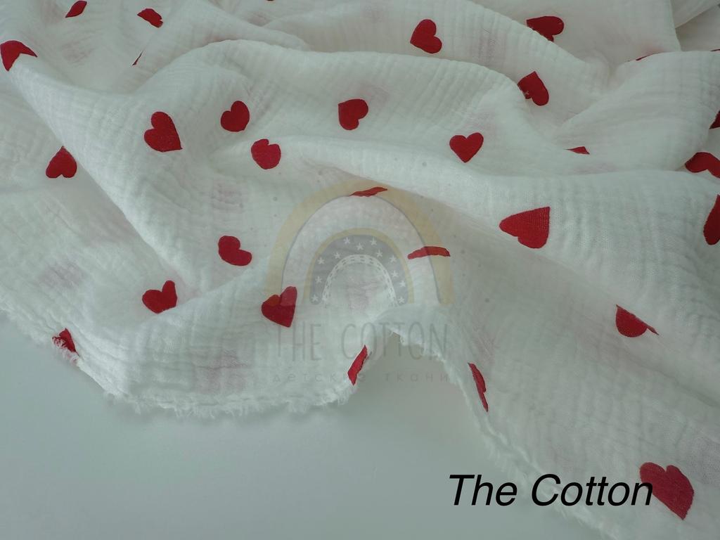 Муслін - Сердечки червоні великі  на молочному