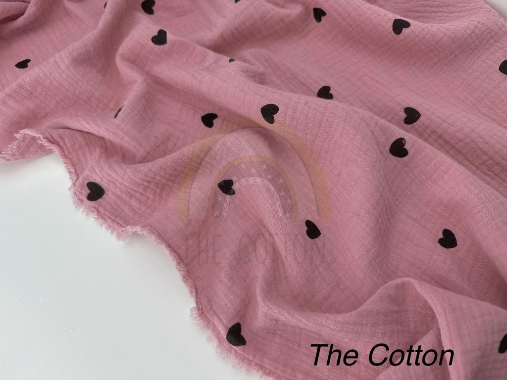 Муслін - Сердечки чорні середні  на джеральдіні